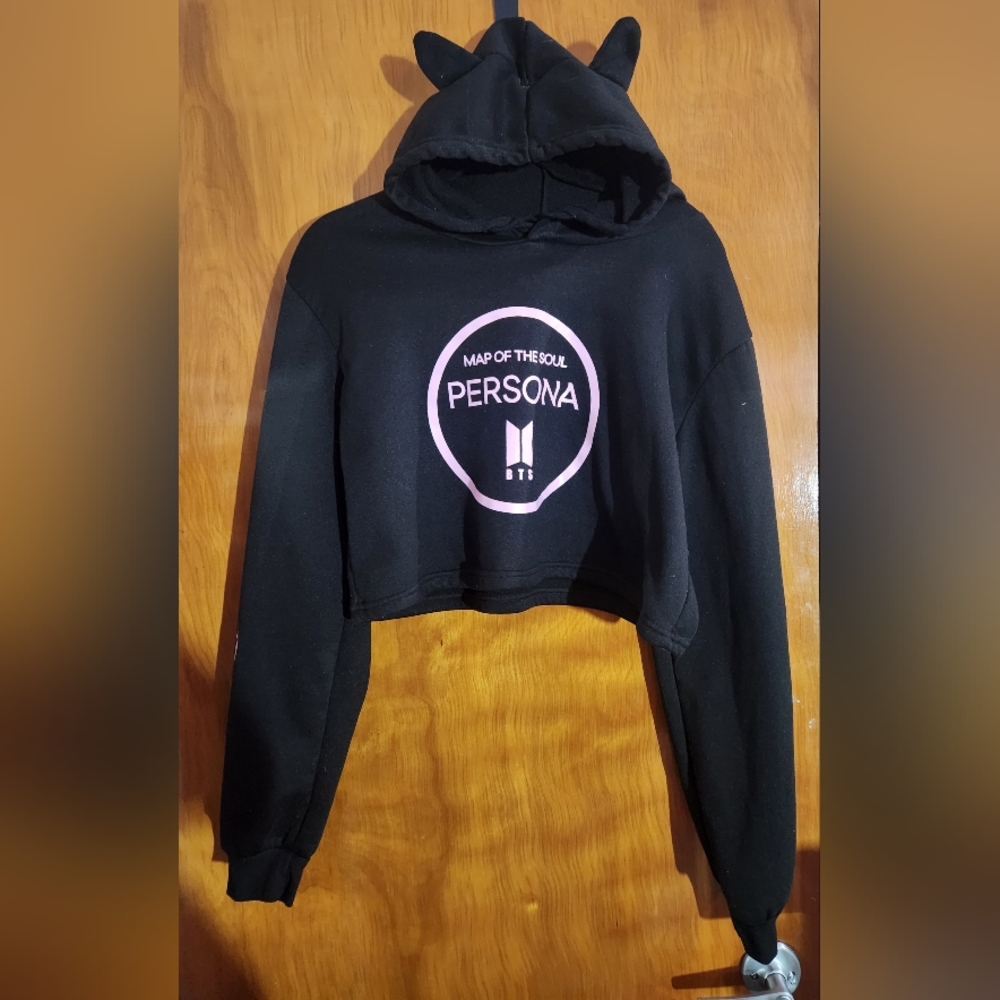 BTS   animal ear Hooded Crop Pullover Size  S - Picture 2 of 4